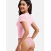imageYEOREO Women Fitted Workout Tops Short Sleeve Double Lined Basic Y2K Going Out Crew Neck Compression Crop TopPink