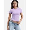 imageYEOREO Women Fitted Workout Tops Short Sleeve Double Lined Basic Y2K Going Out Crew Neck Compression Crop TopPurple