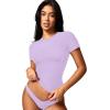imageYEOREO Women Fitted Workout Tops Short Sleeve Double Lined Basic Y2K Going Out Crew Neck Compression Crop TopPurple