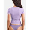 imageYEOREO Women Fitted Workout Tops Short Sleeve Double Lined Basic Y2K Going Out Crew Neck Compression Crop TopPurple