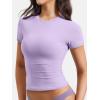 imageYEOREO Women Fitted Workout Tops Short Sleeve Double Lined Basic Y2K Going Out Crew Neck Compression Crop TopPurple