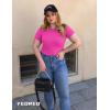 imageYEOREO Women Fitted Workout Tops Short Sleeve Double Lined Basic Y2K Going Out Crew Neck Compression Crop TopRose