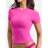 imageYEOREO Women Fitted Workout Tops Short Sleeve Double Lined Basic Y2K Going Out Crew Neck Compression Crop TopRose