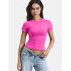 imageYEOREO Women Fitted Workout Tops Short Sleeve Double Lined Basic Y2K Going Out Crew Neck Compression Crop TopRose