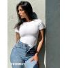 imageYEOREO Women Fitted Workout Tops Short Sleeve Double Lined Basic Y2K Going Out Crew Neck Compression Crop TopWhite