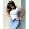 imageYEOREO Women Fitted Workout Tops Short Sleeve Double Lined Basic Y2K Going Out Crew Neck Compression Crop TopWhite