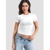 imageYEOREO Women Fitted Workout Tops Short Sleeve Double Lined Basic Y2K Going Out Crew Neck Compression Crop TopWhite