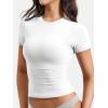 imageYEOREO Women Fitted Workout Tops Short Sleeve Double Lined Basic Y2K Going Out Crew Neck Compression Crop TopWhite
