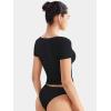 imageYEOREO Womens Tops Short Sleeve Going Out T Shirts Scoop Neck Slim Fit Double Lined Pattiy Crop TopsBlack