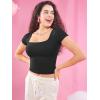 imageYEOREO Womens Tops Short Sleeve Going Out T Shirts Scoop Neck Slim Fit Double Lined Pattiy Crop TopsBlack