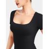 imageYEOREO Womens Tops Short Sleeve Going Out T Shirts Scoop Neck Slim Fit Double Lined Pattiy Crop TopsBlack