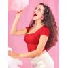 imageYEOREO Womens Tops Short Sleeve Going Out T Shirts Scoop Neck Slim Fit Double Lined Pattiy Crop TopsRed
