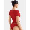 imageYEOREO Womens Tops Short Sleeve Going Out T Shirts Scoop Neck Slim Fit Double Lined Pattiy Crop TopsRed