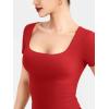 imageYEOREO Womens Tops Short Sleeve Going Out T Shirts Scoop Neck Slim Fit Double Lined Pattiy Crop TopsRed