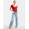 imageYEOREO Womens Tops Short Sleeve Going Out T Shirts Scoop Neck Slim Fit Double Lined Pattiy Crop TopsRed