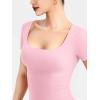 imageYEOREO Womens Tops Short Sleeve Going Out T Shirts Scoop Neck Slim Fit Double Lined Pattiy Crop TopsSakura Pink