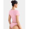 imageYEOREO Womens Tops Short Sleeve Going Out T Shirts Scoop Neck Slim Fit Double Lined Pattiy Crop TopsSakura Pink