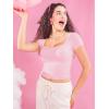 imageYEOREO Womens Tops Short Sleeve Going Out T Shirts Scoop Neck Slim Fit Double Lined Pattiy Crop TopsSakura Pink