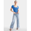 imageYEOREO Womens Tops Short Sleeve Going Out T Shirts Scoop Neck Slim Fit Double Lined Pattiy Crop TopsSea Blue