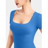 imageYEOREO Womens Tops Short Sleeve Going Out T Shirts Scoop Neck Slim Fit Double Lined Pattiy Crop TopsSea Blue