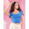 imageYEOREO Womens Tops Short Sleeve Going Out T Shirts Scoop Neck Slim Fit Double Lined Pattiy Crop TopsSea Blue