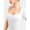 imageYEOREO Womens Tops Short Sleeve Going Out T Shirts Scoop Neck Slim Fit Double Lined Pattiy Crop TopsWhite