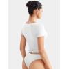 imageYEOREO Womens Tops Short Sleeve Going Out T Shirts Scoop Neck Slim Fit Double Lined Pattiy Crop TopsWhite