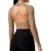 imageYEOREO Janelle Ribbed Open Back Top Womens Activewear TShirts Workout Yoga Gym Shirts Long Sleeve Tank Brown
