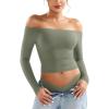 imageYEOREO Sophie Women Off Shoulder Long Sleeve Shirts Double Lined Basic Undershirt Y2K Going Out TopsArmy Green