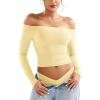 imageYEOREO Sophie Women Off Shoulder Long Sleeve Shirts Double Lined Basic Undershirt Y2K Going Out TopsCreamy Yellow