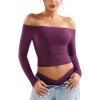 imageYEOREO Sophie Women Off Shoulder Long Sleeve Shirts Double Lined Basic Undershirt Y2K Going Out TopsDeep Raspberry