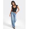 imageYEOREO Diva Women Basics T Shirts Going Out Y2K Double Lined Deep V Neck Short Sleeve Slim Fit Crop Tops Cut Sexy TeeBlack