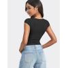 imageYEOREO Diva Women Basics T Shirts Going Out Y2K Double Lined Deep V Neck Short Sleeve Slim Fit Crop Tops Cut Sexy TeeBlack