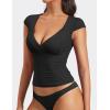 imageYEOREO Diva Women Basics T Shirts Going Out Y2K Double Lined Deep V Neck Short Sleeve Slim Fit Crop Tops Cut Sexy TeeBlack