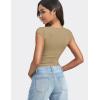 imageYEOREO Diva Women Basics T Shirts Going Out Y2K Double Lined Deep V Neck Short Sleeve Slim Fit Crop Tops Cut Sexy TeeBrown
