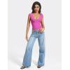 imageYEOREO Diva Women Basics T Shirts Going Out Y2K Double Lined Deep V Neck Short Sleeve Slim Fit Crop Tops Cut Sexy TeeRose Red