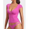 imageYEOREO Diva Women Basics T Shirts Going Out Y2K Double Lined Deep V Neck Short Sleeve Slim Fit Crop Tops Cut Sexy TeeRose Red