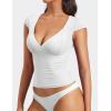 imageYEOREO Diva Women Basics T Shirts Going Out Y2K Double Lined Deep V Neck Short Sleeve Slim Fit Crop Tops Cut Sexy TeeWhite