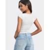 imageYEOREO Diva Women Basics T Shirts Going Out Y2K Double Lined Deep V Neck Short Sleeve Slim Fit Crop Tops Cut Sexy TeeWhite