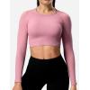imageYEOREO Janelle Ribbed Open Back Top Womens Activewear TShirts Workout Yoga Gym Shirts Long Sleeve Tank Rose