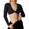imageYEOREO Kyla Women Crop Top Long Sleeve Padded Sports Low Medium Impact Yoga Shirt Workout Black M