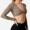 imageYEOREO Kyla Women Crop Top Long Sleeve Padded Sports Low Medium Impact Yoga Shirt Workout White L
