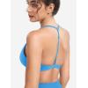 imageYEOREO Sports Bras for Women Strappy Padded Halter Ericie Open Back Light Impact Deep V Neck Yoga Workout Gym TopsBlue