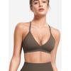 imageYEOREO Sports Bras for Women Strappy Padded Halter Ericie Open Back Light Impact Deep V Neck Yoga Workout Gym TopsBrown