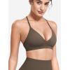 imageYEOREO Sports Bras for Women Strappy Padded Halter Ericie Open Back Light Impact Deep V Neck Yoga Workout Gym TopsBrown