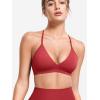 imageYEOREO Sports Bras for Women Strappy Padded Halter Ericie Open Back Light Impact Deep V Neck Yoga Workout Gym TopsRed