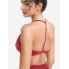 imageYEOREO Sports Bras for Women Strappy Padded Halter Ericie Open Back Light Impact Deep V Neck Yoga Workout Gym TopsRed
