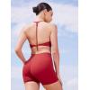 imageYEOREO Sports Bras for Women Strappy Padded Halter Ericie Open Back Light Impact Deep V Neck Yoga Workout Gym TopsRed