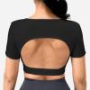 imageYEOREO Vanessa Women Tee Crop Tops with Removable Pad Workout Backless Gym Shirt Bra Going Out T Shirt Top Black