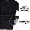 imageYEOREO Vanessa Women Tee Crop Tops with Removable Pad Workout Backless Gym Shirt Bra Going Out T Shirt Top Black